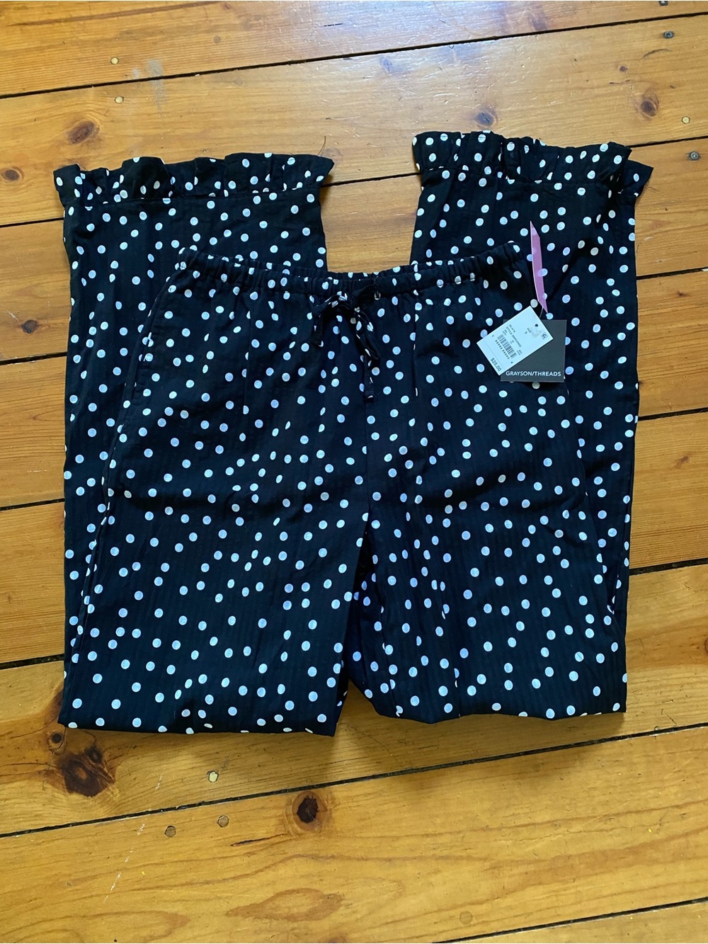 Grayson threads Womens NWT pajama bottoms size small black with white polka dots